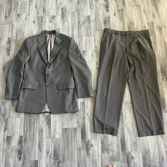 Vtg Lauren Ralph Lauren Charcoal Subtle Pinstripe Wool Suit 38R & Pants 34x30 - Picture 1 of 15